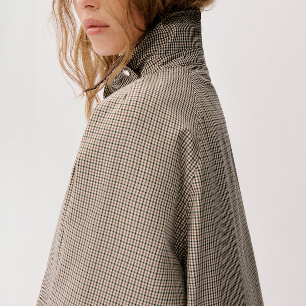 H&M Checkered/ Plain Jacket With Corduroy Collar Brown/ Navy print NWT - Picture 6 of 7